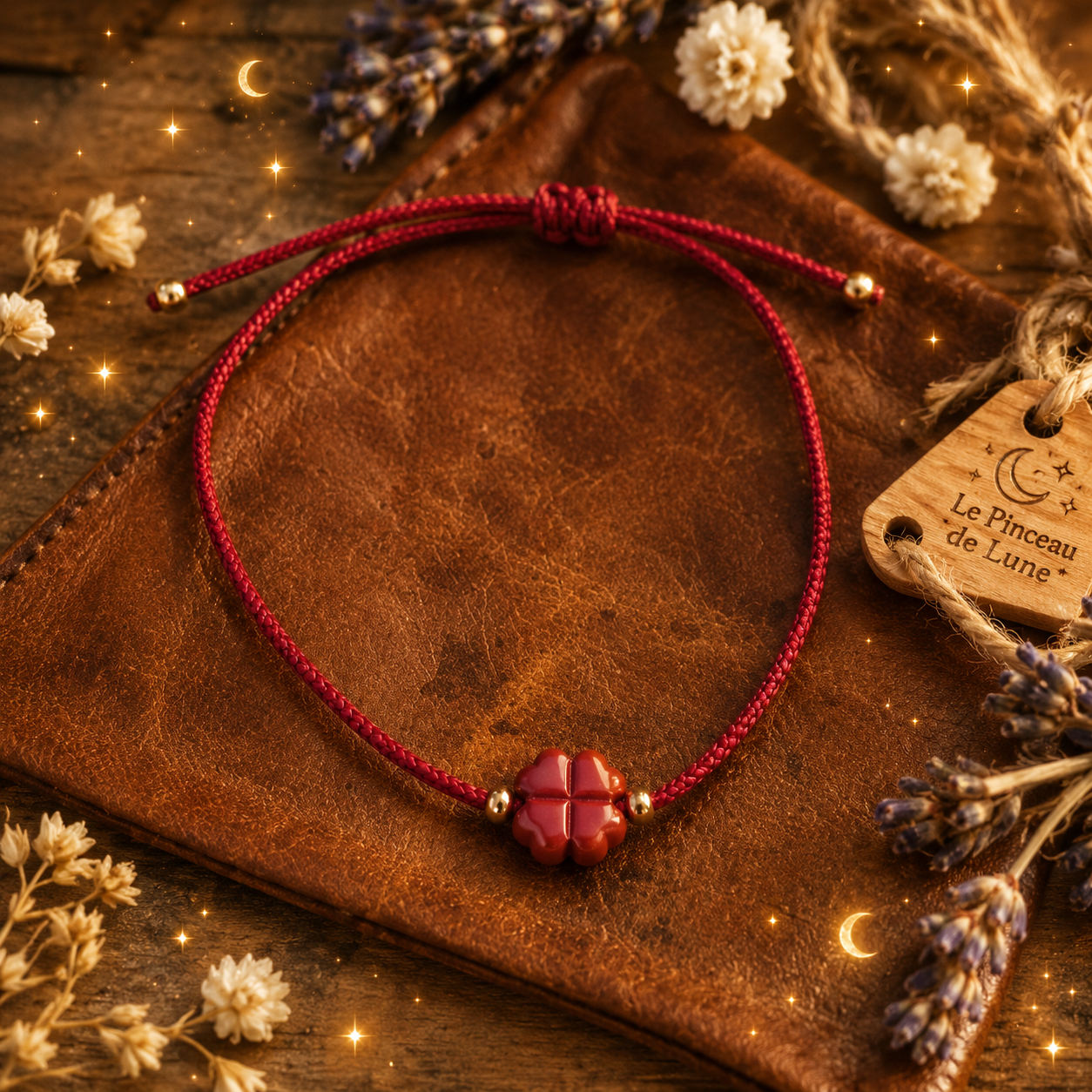 bracelet chance trefle rouge porte bonheur prosperite protection