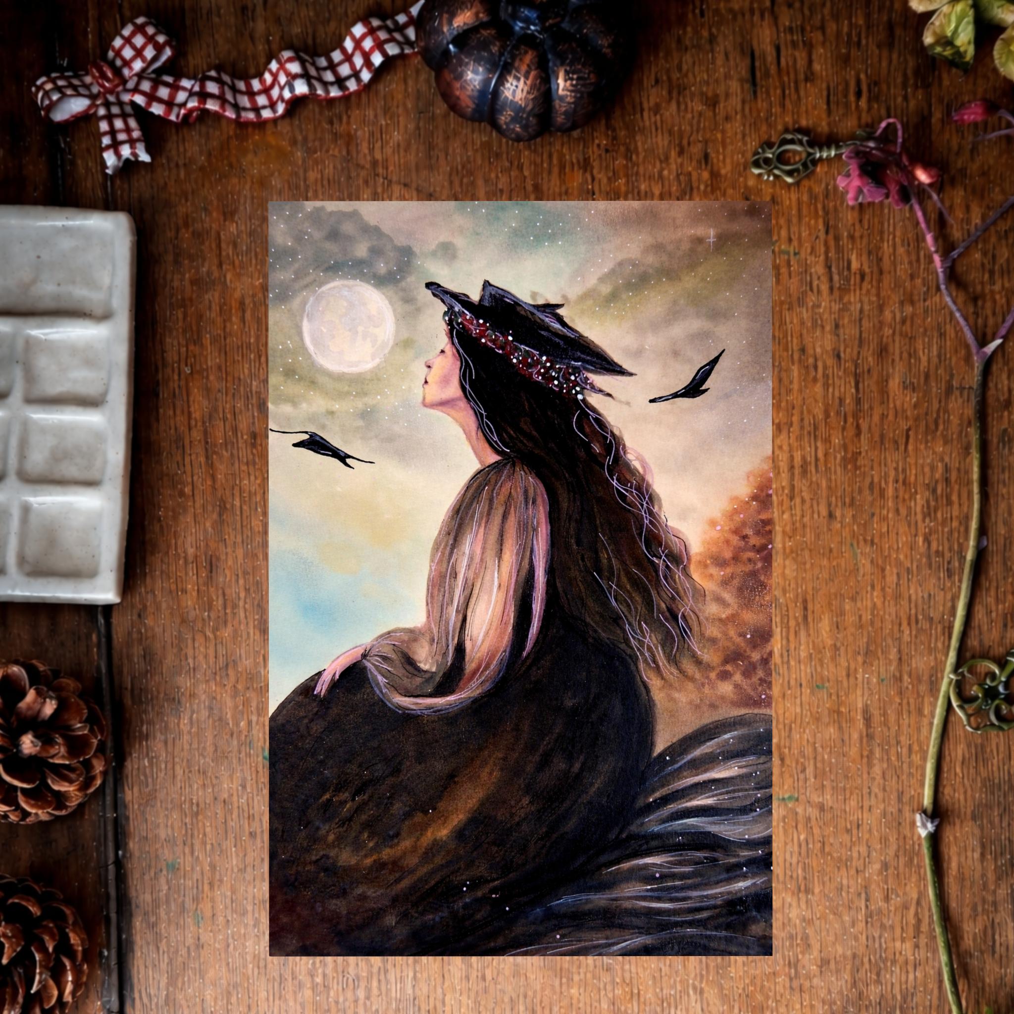 Illustration “Celle qui revient avec le vent”, figure féminine dans un univers lié à l’élément air