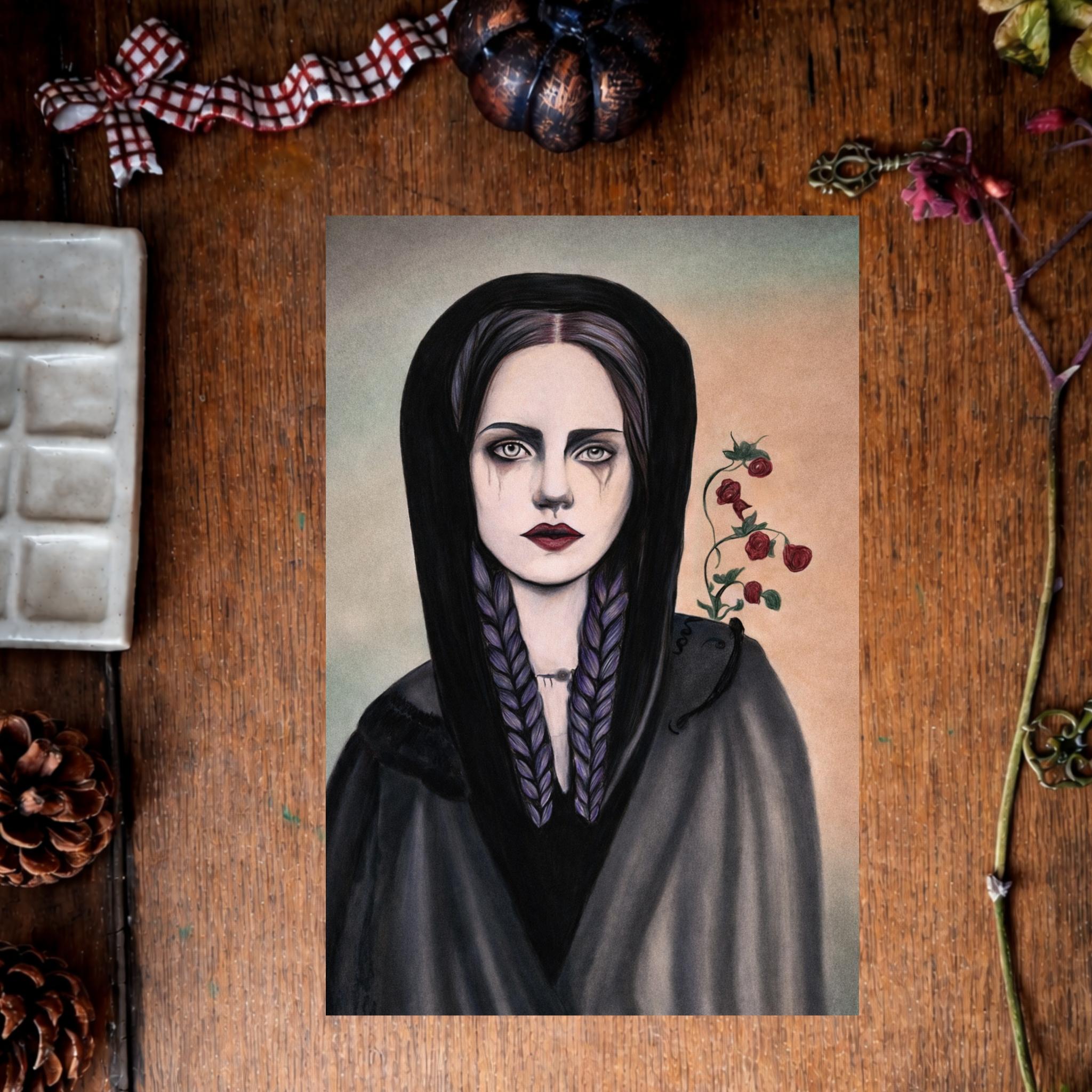 Illustration “La Gardienne des vœux”, femme dans un univers magique liée aux secrets et aux vœux