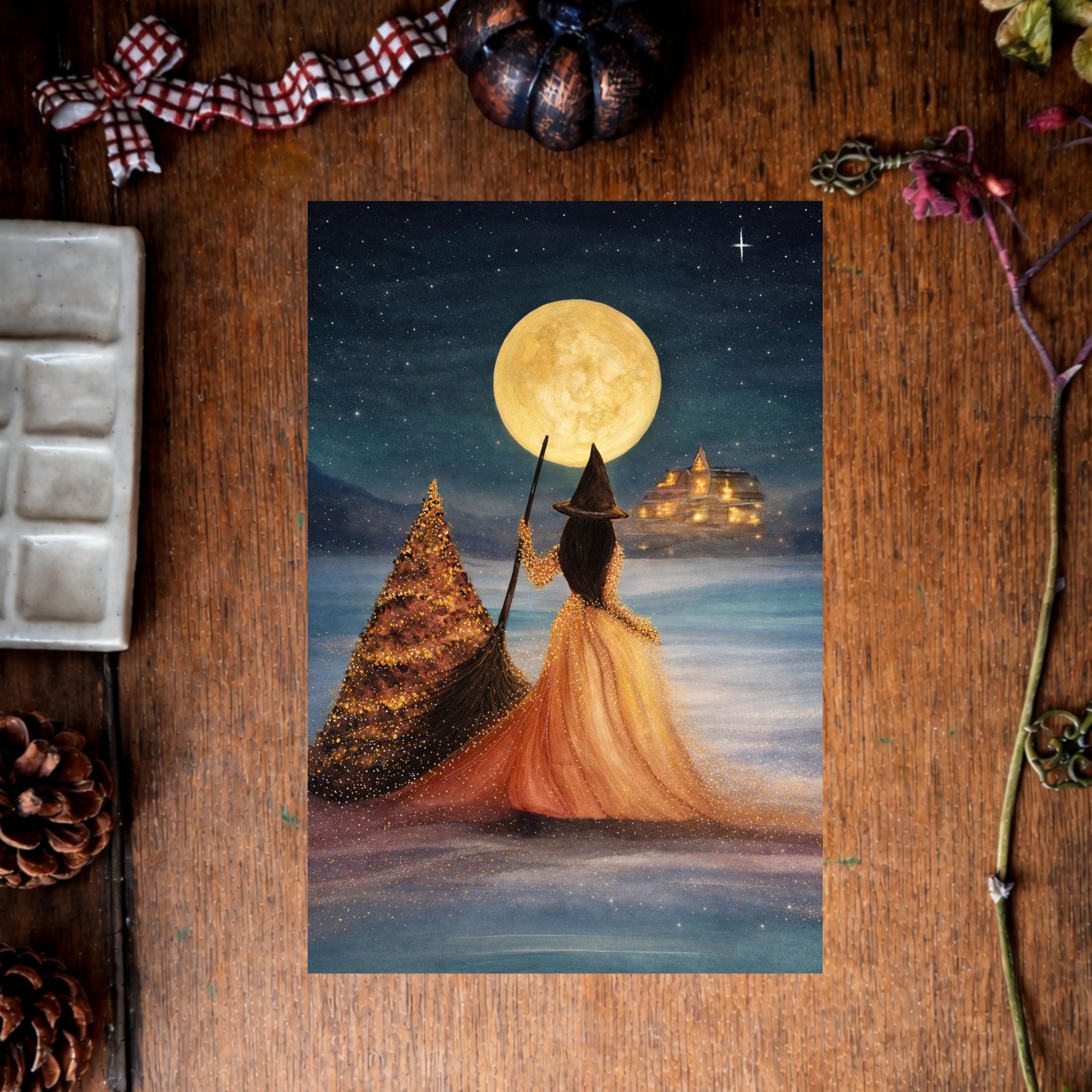 Illustration “L’Étincelante”, portrait d’une femme dans un univers magique et lumineux