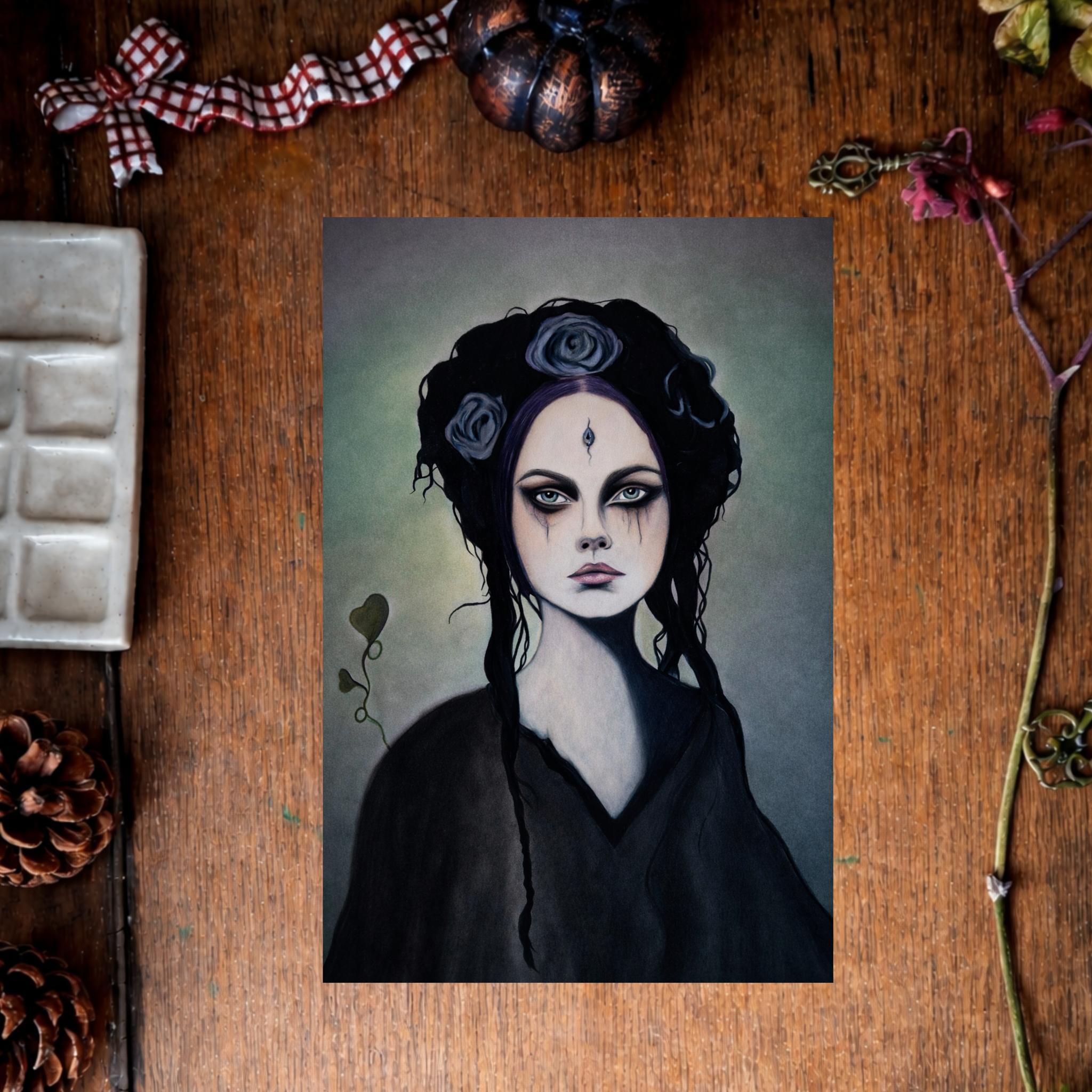 Illustration “La Tisseuse”, femme sorcière dans un univers magique