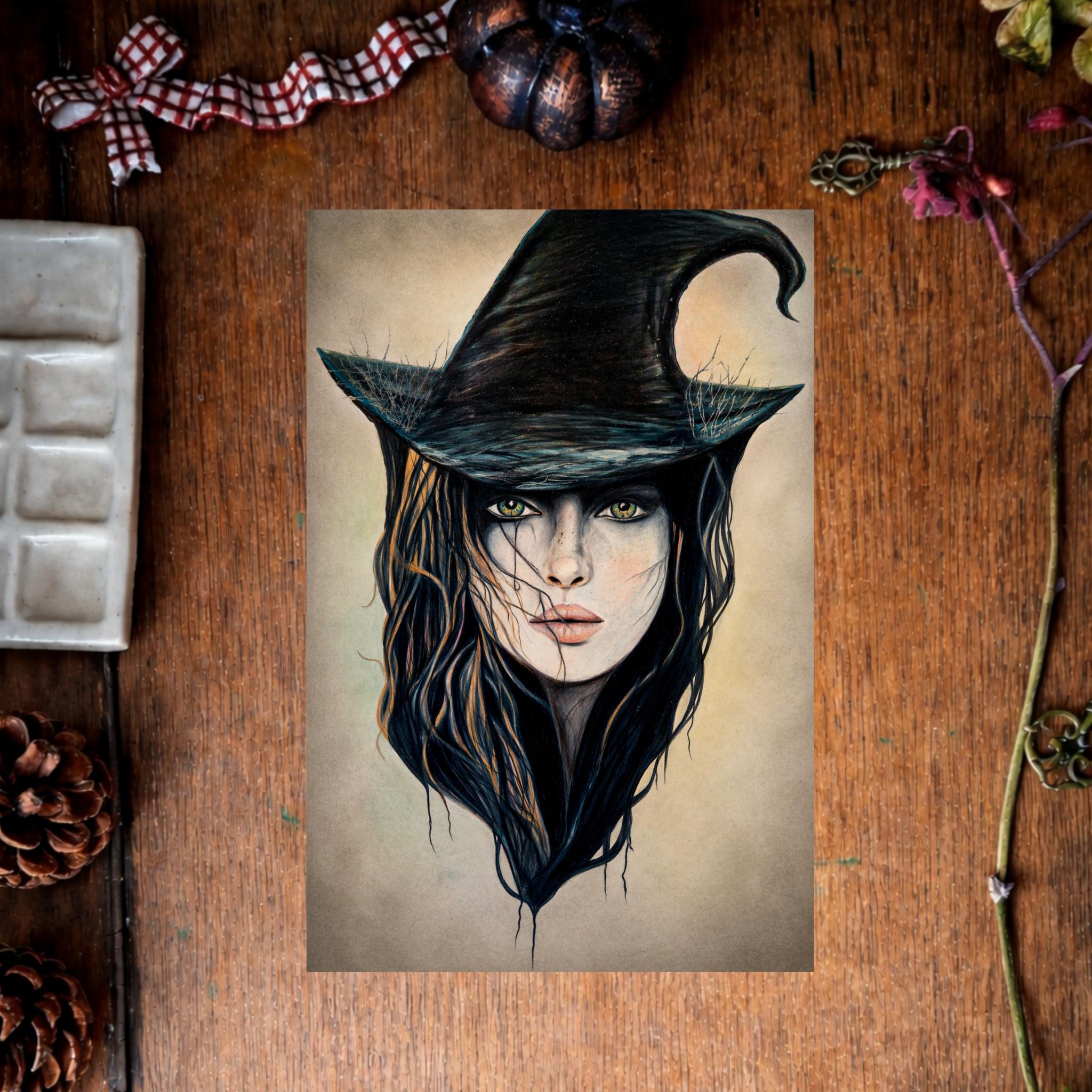 illustration sorcière doloresse regard intense tirage art