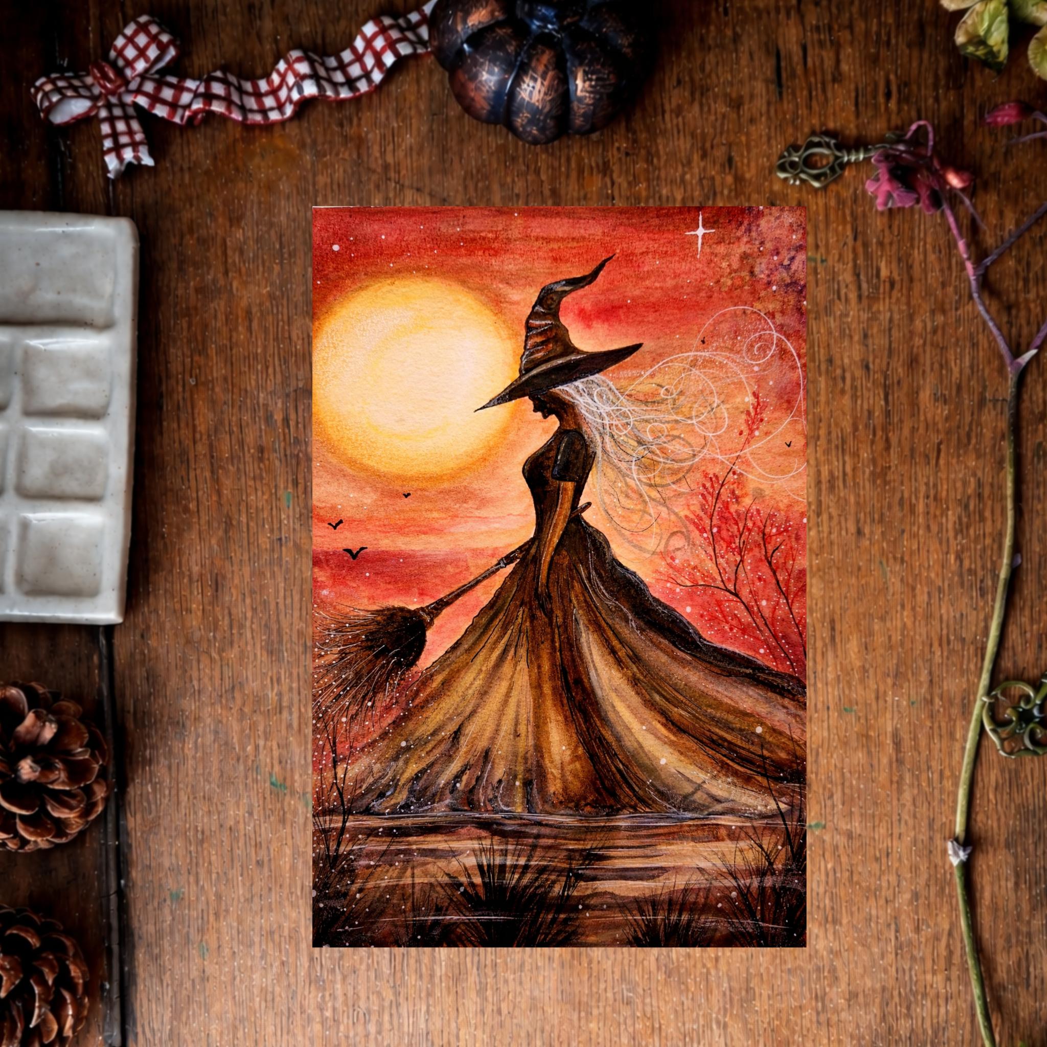 Illustration “La Veilleuse des Brumes”, sorcière dans une ambiance brumeuse liée à l’air