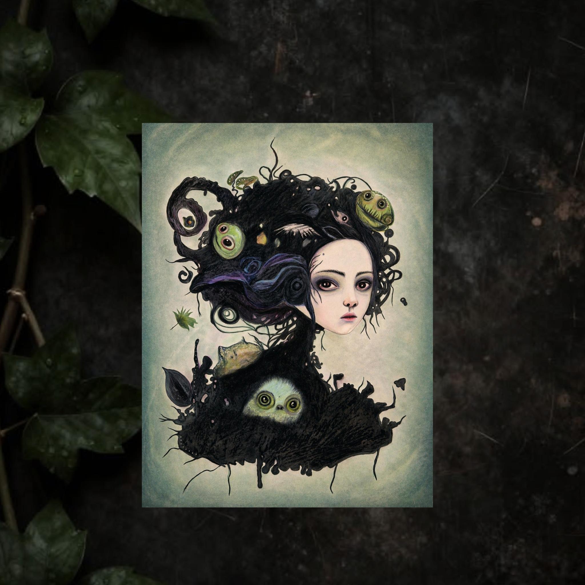 illustration jardin secret femme nature mystique tirage art végétal intérieur