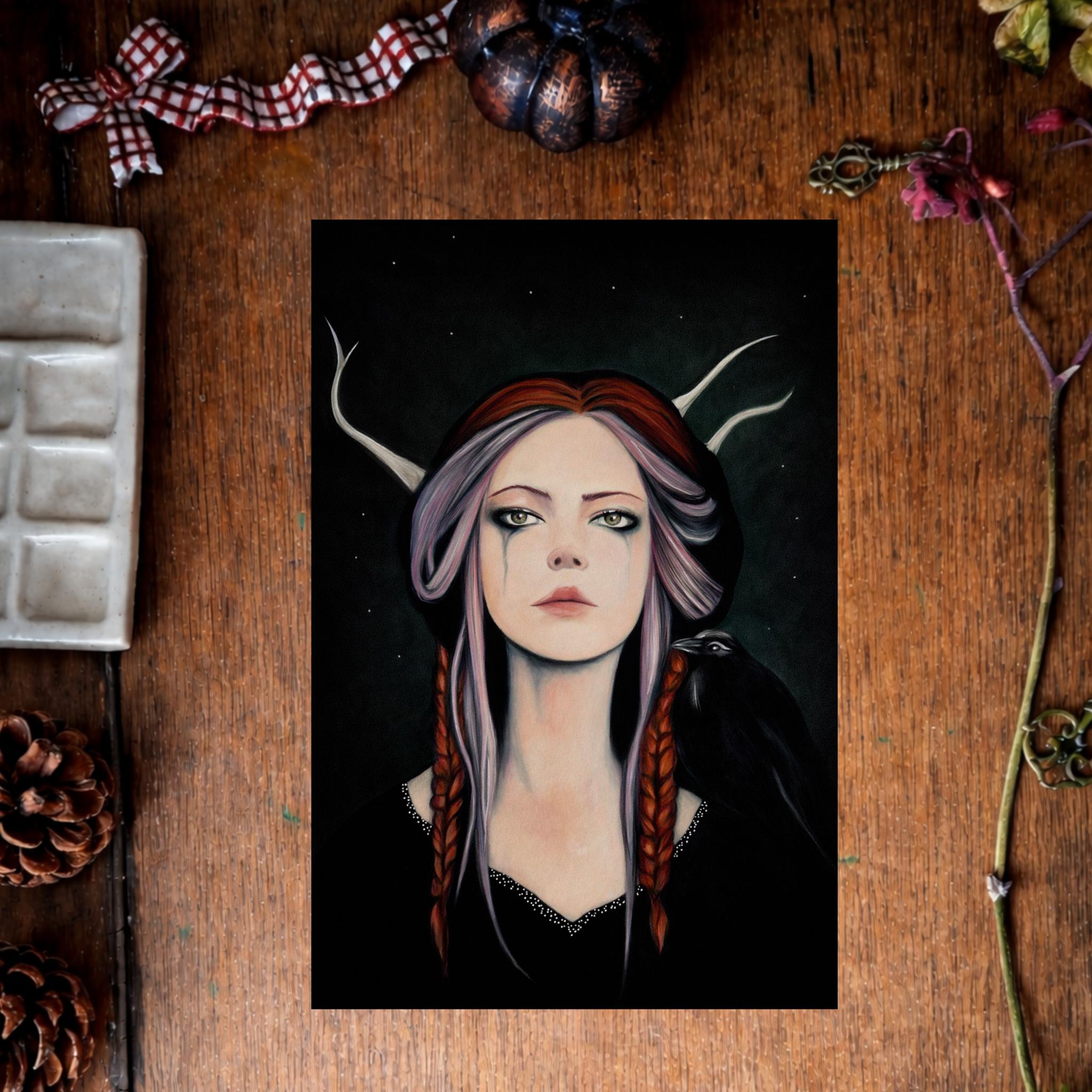 Tirage d’art “L’émancipée”, illustration d’une femme dans un univers magique et sorcière