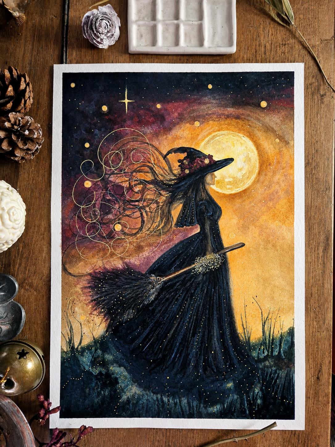 Le Sentier des étoiles — illustration originale à l’aquarelle au format A3.