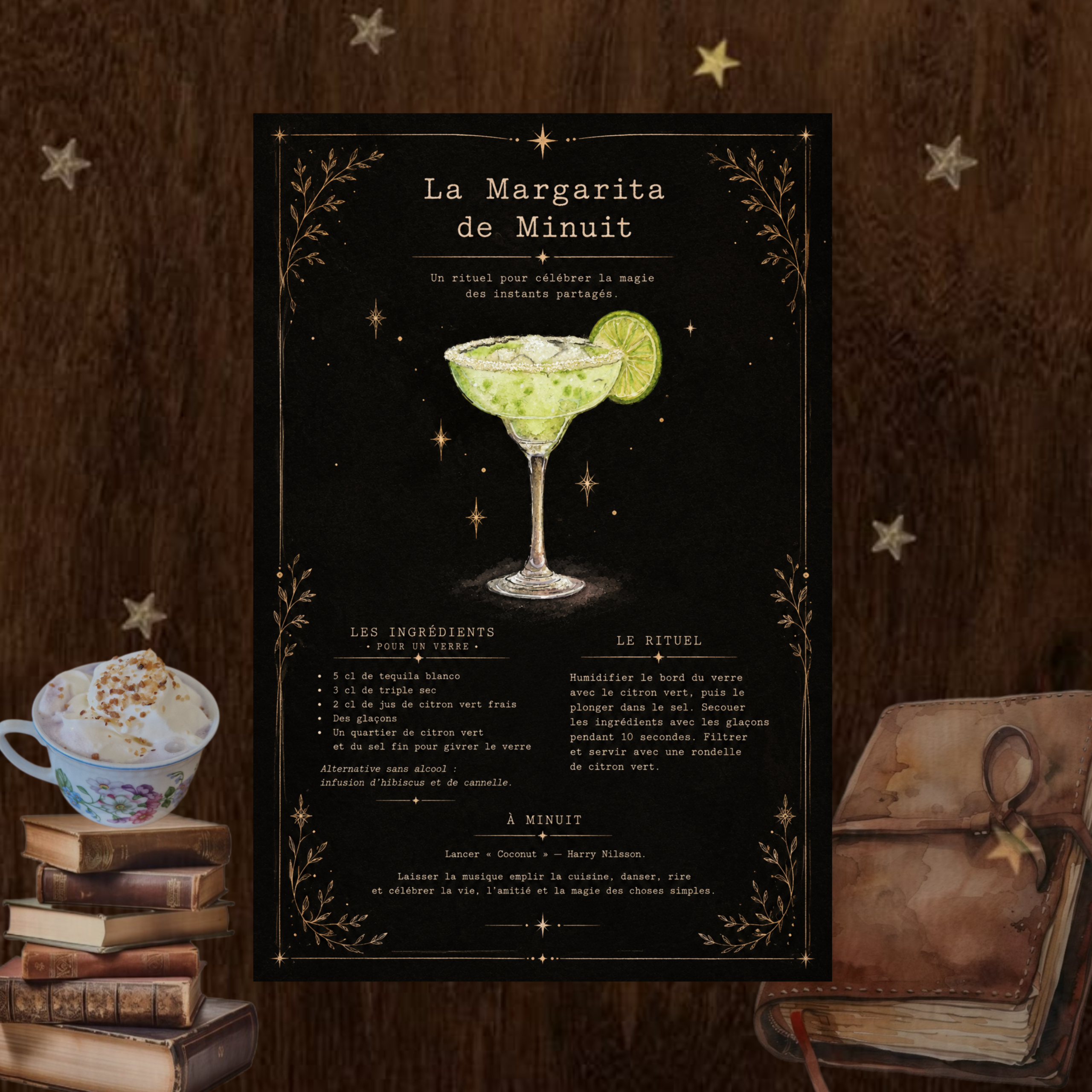 Tirage d’art La Margarita de Minuit, recette de cocktail illustrée inspirée de Samhain.